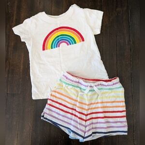 Primary Rainbow T-Shirt and Striped Cotton Shorts Set